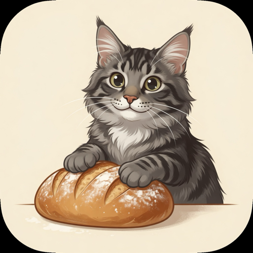 Maine Coon cat kneading a loaf of bread — Flooffy Loaf app icon